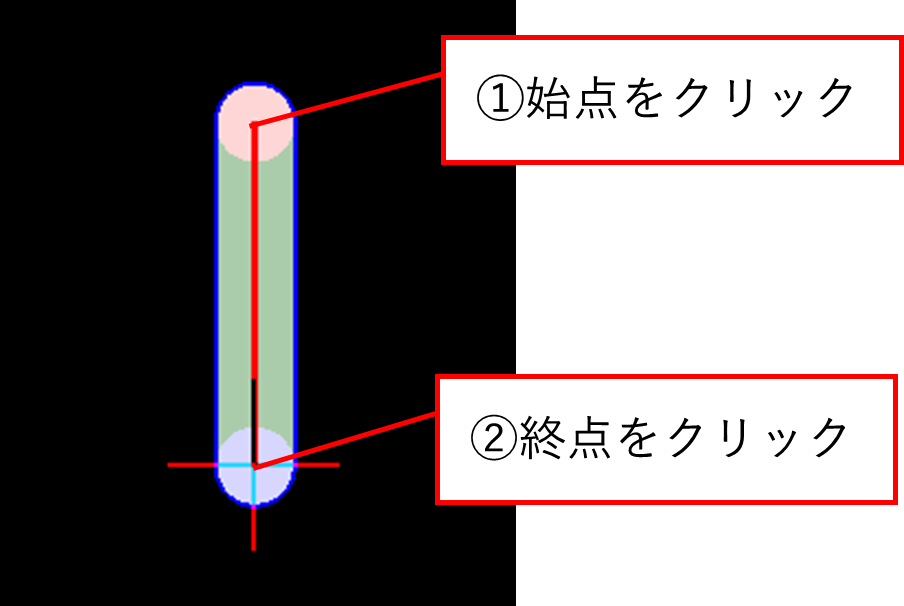 始点、終点の2点を通る直線の加工経路を作成