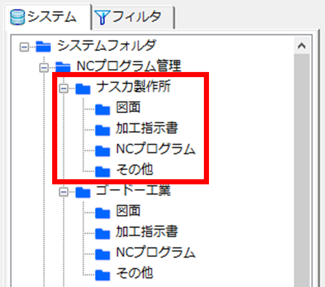 加工データを階層構造で管理