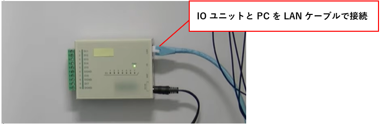 IOユニットとPCをLANケーブルで接続した図