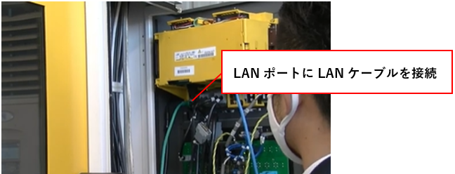 LANポートにLANケーブルを接続したイメージ図